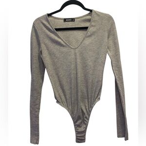 Missguided - grey ribbed thong bodysuit - size 8